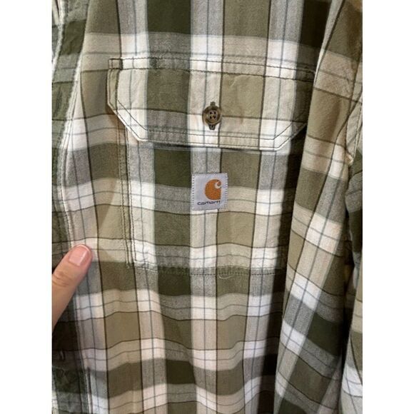 Men's Carhartt Green Plaid Button Down Shirt 2XL - Picture 5 of 8